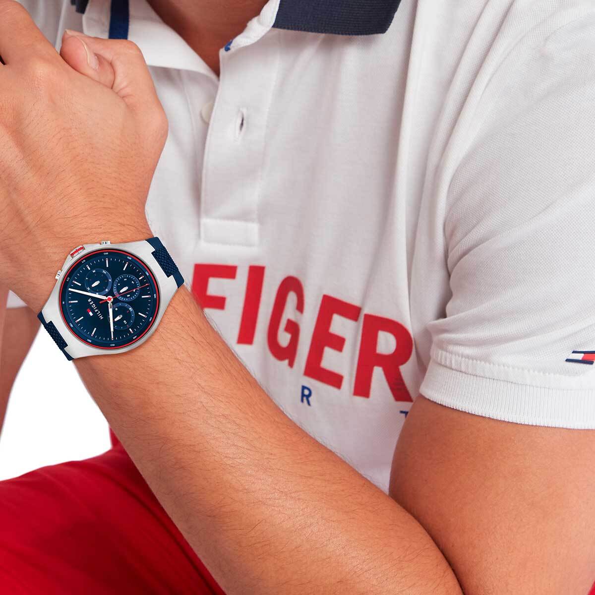  Shop Authentic Tommy Hilfiger Justin Chronograph Blue Dial Blue Rubber Strap Watch for Men - 1792057 - Luxxuri