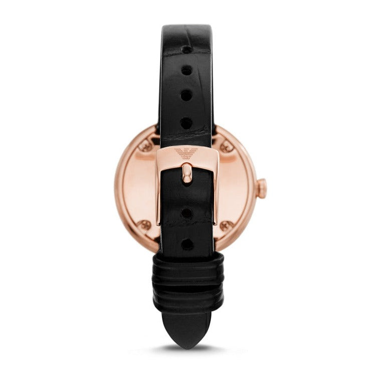  Shop Authentic Emporio Armani Rosa Quartz Mother Of Pearl White Dial Black Leather Strap Watch For Women - AR11356 - Luxxuri