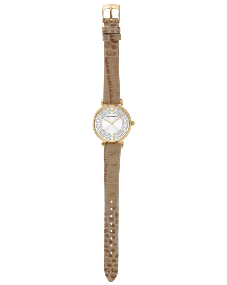  Shop Authentic Emporio Armani Gianni T Bar Crystals Silver Dial Brown Leather Strap Watch For Women - AR11518 - Luxxuri