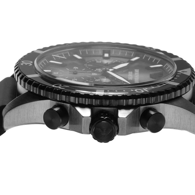  Shop Authentic Emporio Armani Diver Chronograph Black Dial Black Silicon Strap Watch For Men - AR11515 - Luxxuri