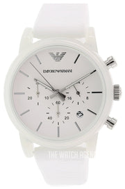  Shop Authentic Emporio Armani Classic Chronograph White Dial White Rubber Strap Watch For Men - AR1054 - Luxxuri