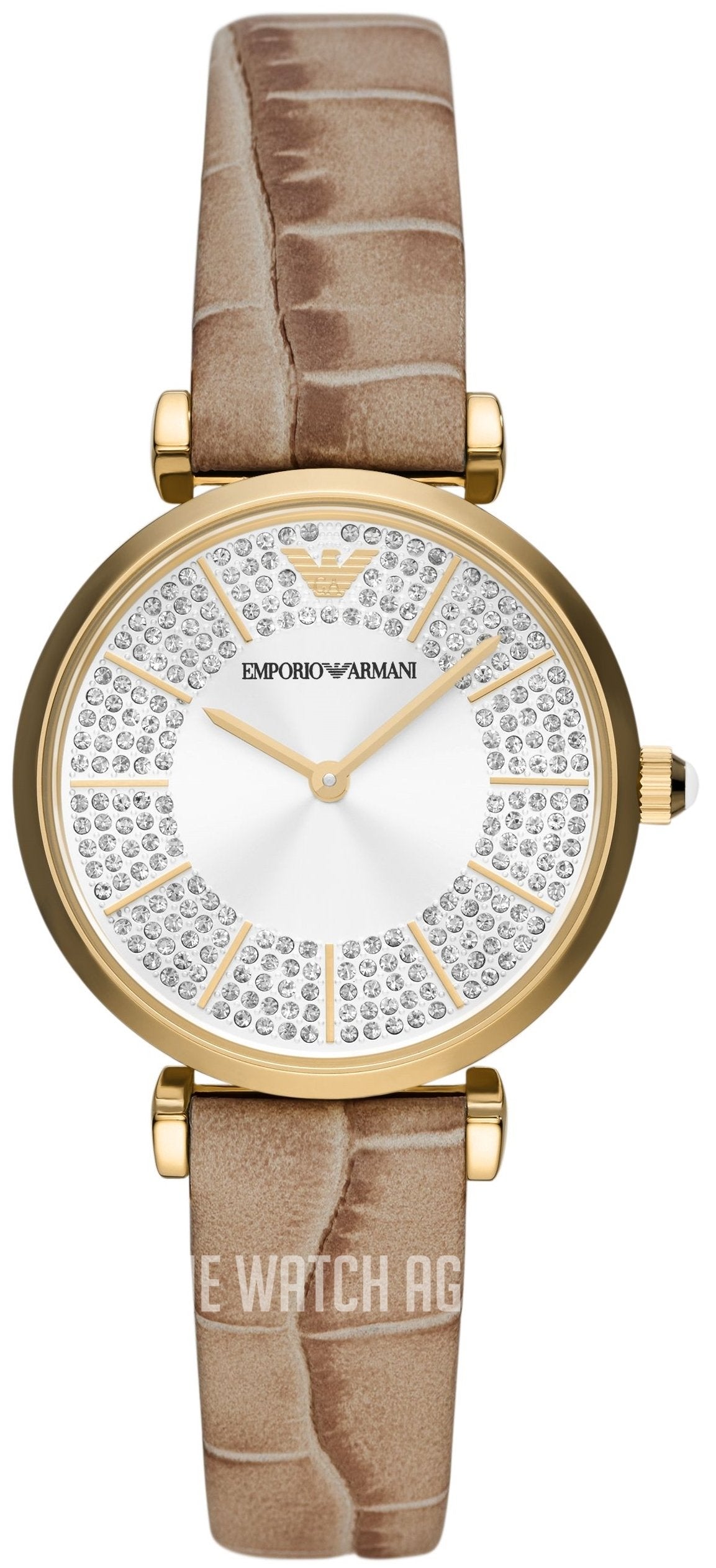  Shop Authentic Emporio Armani Gianni T Bar Crystals Silver Dial Brown Leather Strap Watch For Women - AR11518 - Luxxuri