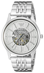  Shop Authentic Emporio Armani Meccanico Skeleton Silver Dial Silver Steel Strap Watch For Men - AR1945 - Luxxuri