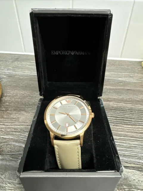  Shop Authentic Emporio Armani Classic Quartz Silver Dial Beige Leather Strap Watch For Men - AR2464 - Luxxuri