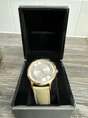  Shop Authentic Emporio Armani Classic Quartz Silver Dial Beige Leather Strap Watch For Men - AR2464 - Luxxuri