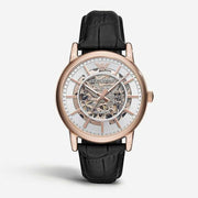  Shop Authentic Emporio Armani Luigi Skeleton Silver Dial Black Leather Strap Watch For Men - AR60007 - Luxxuri
