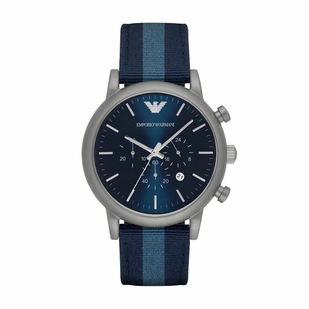  Shop Authentic Emporio Armani Luigi Chronograph Quartz Blue Dial Blue Nylon Strap Watch For Men - AR1949 - Luxxuri