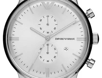  Shop Authentic Emporio Armani Classic Chronograph Quartz Silver Dial Silver Mesh Bracelet Watch For Men - AR0390 - Luxxuri