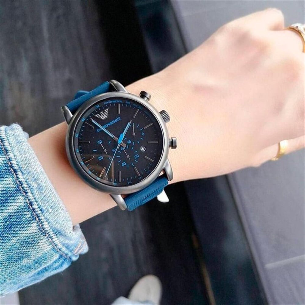  Shop Authentic Emporio Armani  Luigi Chronograph Black Dial Blue Rubber Strap Watch For Men - AR11023 - Luxxuri