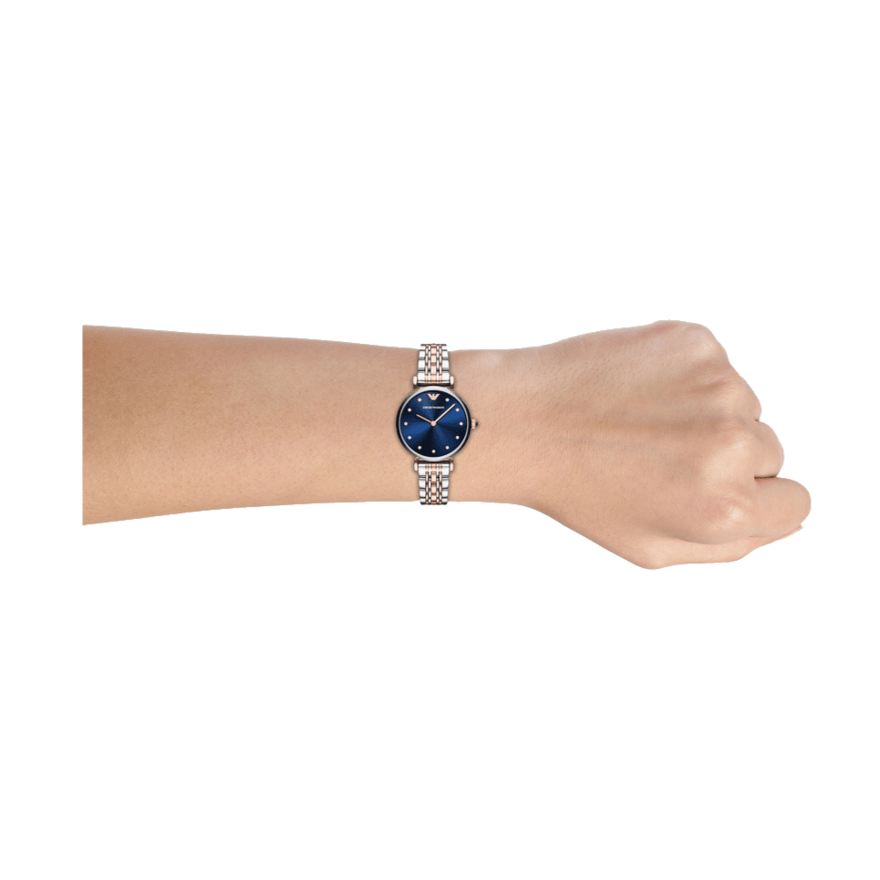  Shop Authentic Emporio Armani Gianni T Bar Crystal Blue Dial Two Tone Steel Strap Watch For Women - AR11092 - Luxxuri