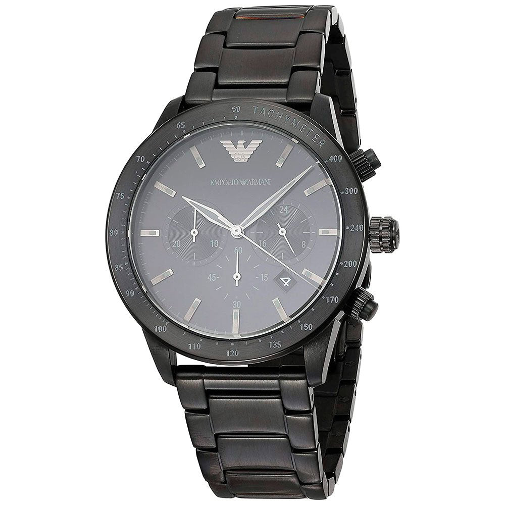  Shop Authentic Emporio Armani Mario Chronograph Black Dial Black Steel Strap Watch For Men - AR11242 - Luxxuri