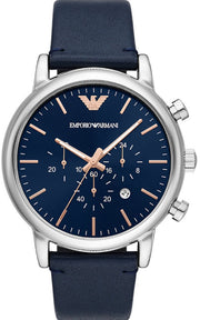 Emporio Armani Luigi Chronograph Blue Dial Blue Leather Strap Watch For Men - AR11451