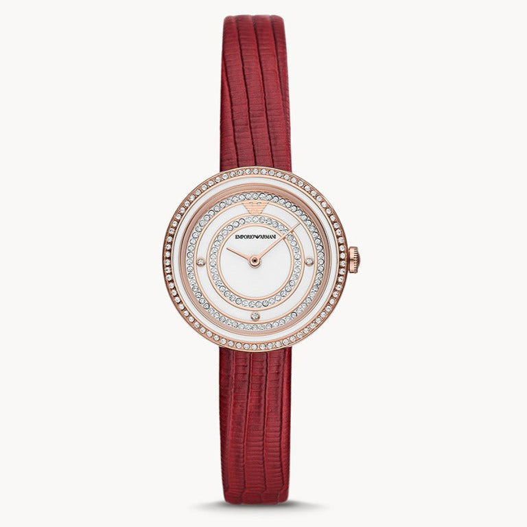  Shop Authentic Emporio Armani Two-Hand Analog White Dial Red Leather Strap Watch For Women - AR11532 - Luxxuri