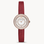  Shop Authentic Emporio Armani Two-Hand Analog White Dial Red Leather Strap Watch For Women - AR11532 - Luxxuri