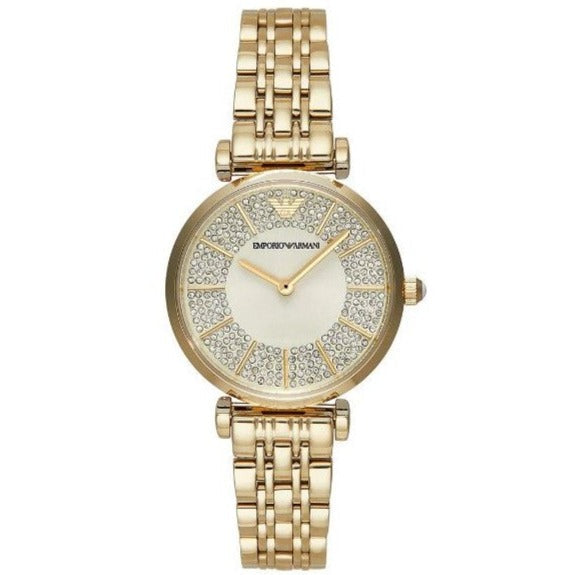  Shop Authentic Emporio Armani Gianni T Bar Analog Crystals Gold Dial Gold Steel Strap Watch For Women - AR11608 - Luxxuri