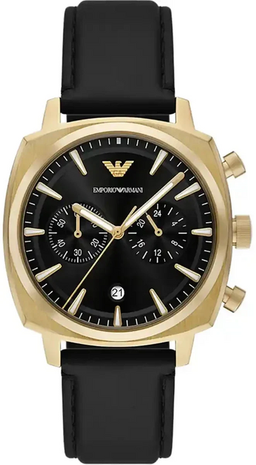 Emporio Armani Ruggero Chronograph Black Dial Black Leather Strap Watch for Men - AR11690
