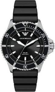 Emporio Armani World Explorer Solar Black Dial Black Silicone Strap Watch for Men - AR11788