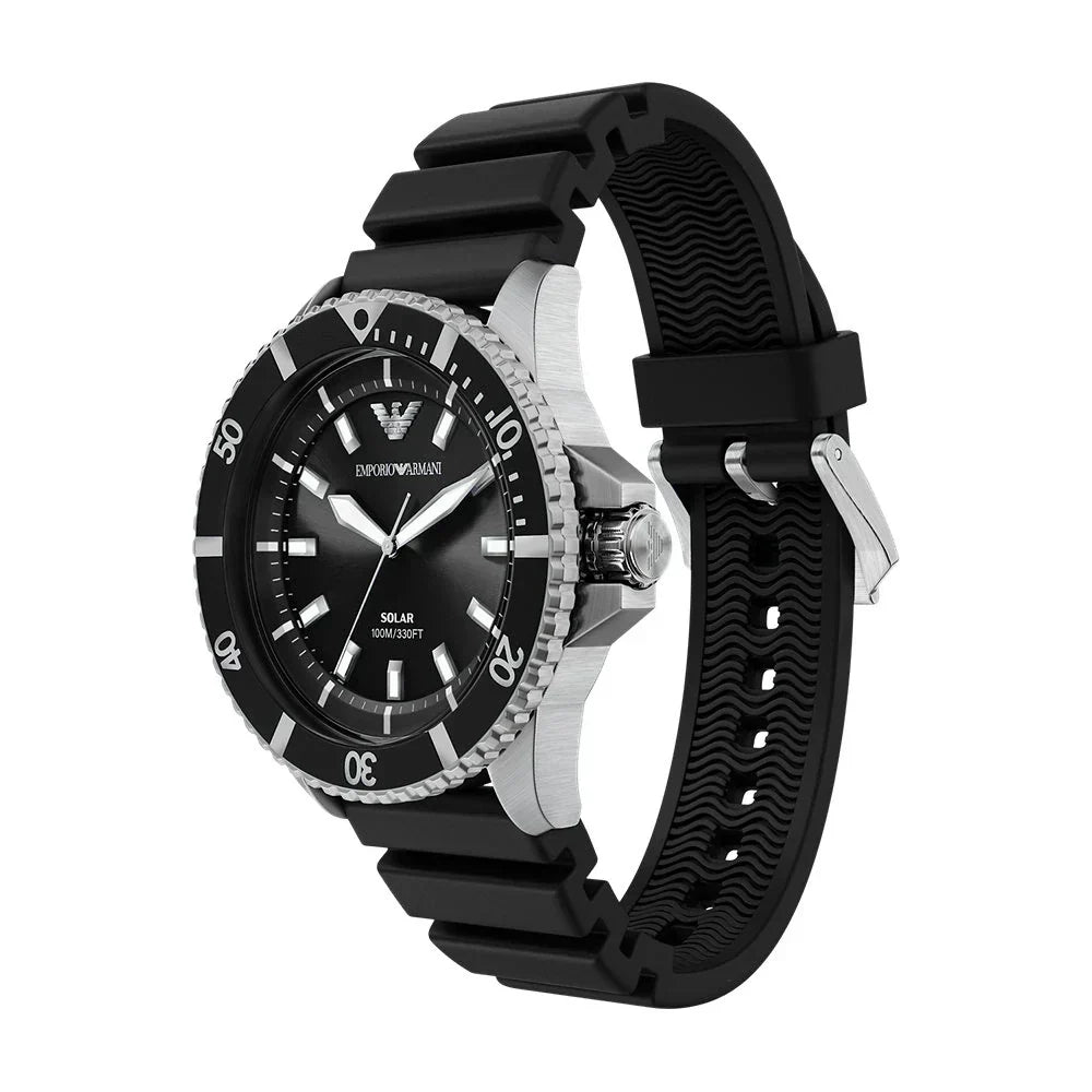 Emporio Armani World Explorer Solar Black Dial Black Silicone Strap Watch for Men - AR11788