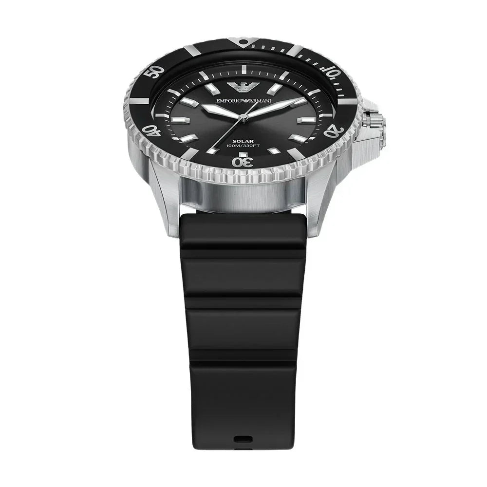 Emporio Armani World Explorer Solar Black Dial Black Silicone Strap Watch for Men - AR11788