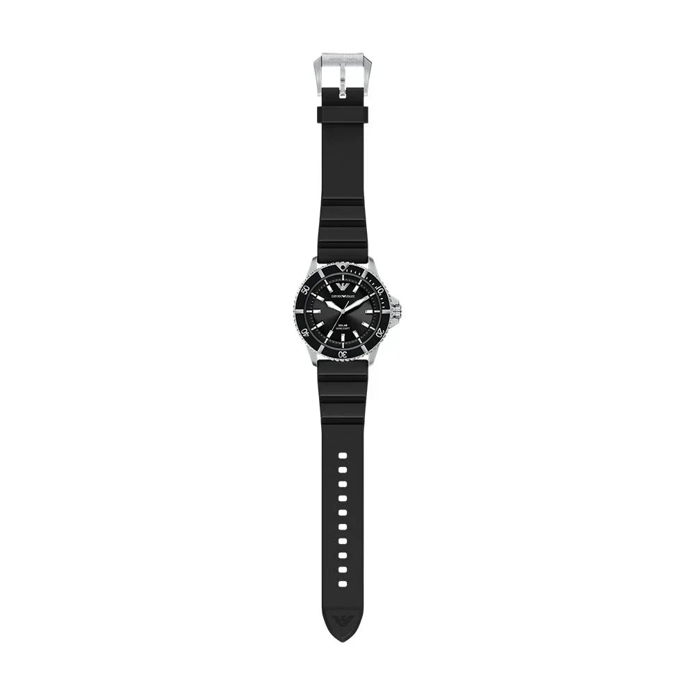 Emporio Armani World Explorer Solar Black Dial Black Silicone Strap Watch for Men - AR11788