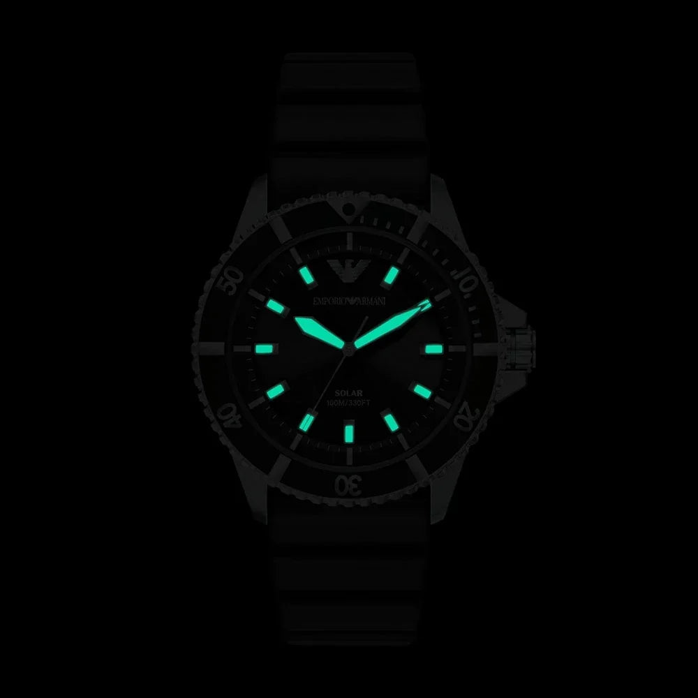 Emporio Armani World Explorer Solar Black Dial Black Silicone Strap Watch for Men - AR11788