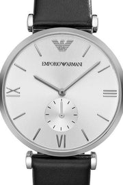  Shop Authentic Emporio Armani Retro Analog Quartz Silver Dial Black Leather Strap Watch For Men - AR1674 - Luxxuri