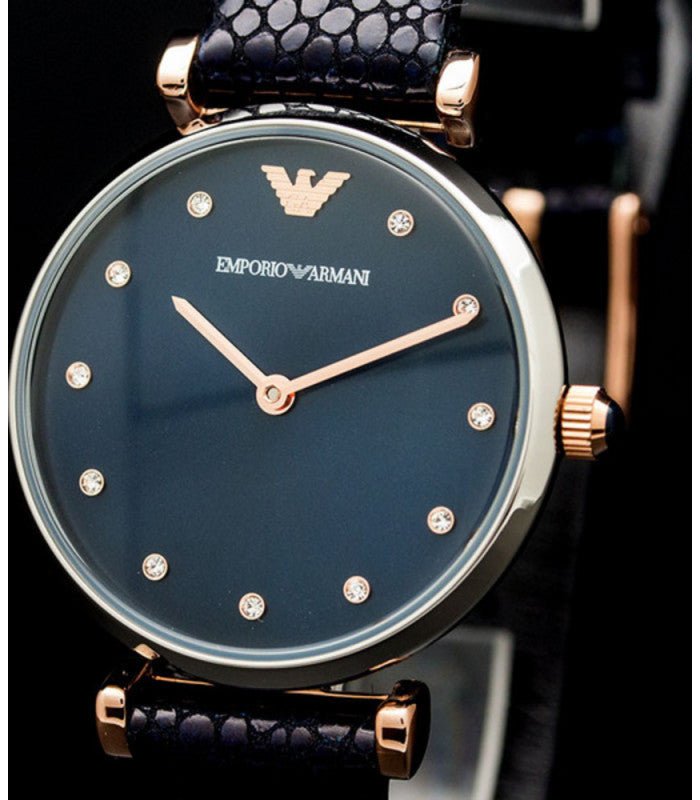  Shop Authentic Emporio Armani Gianni T Bar Analog Blue Dial Black Leather Strap Watch For Women - AR1989 - Luxxuri