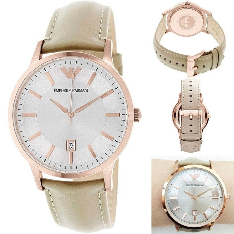  Shop Authentic Emporio Armani Classic Quartz Silver Dial Beige Leather Strap Watch For Men - AR2464 - Luxxuri