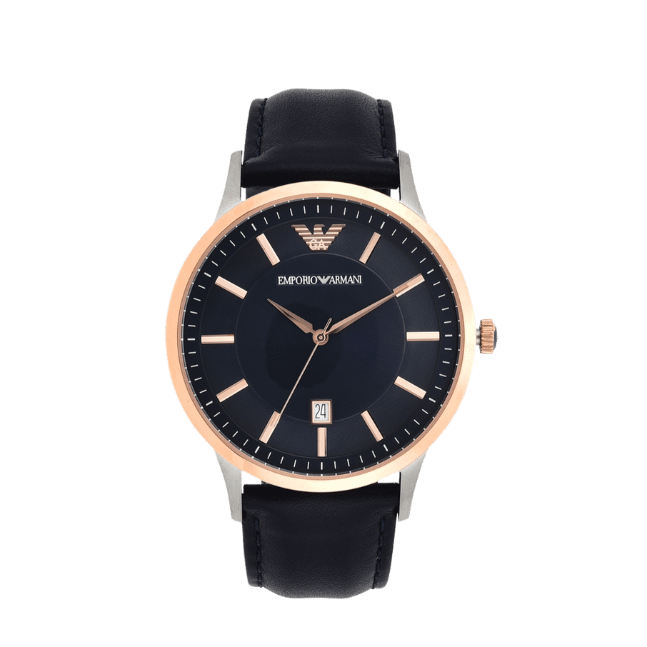  Shop Authentic Emporio Armani Renato Analog Blue Dial Black Leather Strap Watch For Men - AR2506 - Luxxuri