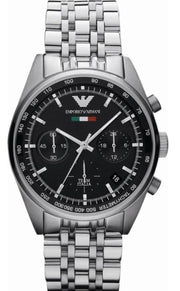  Shop Authentic Emporio Armani Sportivo Chronograph Black Dial Silver Steel Strap Watch For Men - AR5984 - Luxxuri