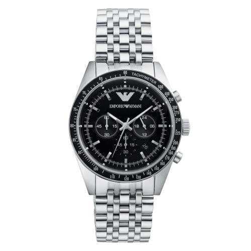  Shop Authentic Emporio Armani Tazio Chronograph Black Dial Silver Steel Strap Watch For Men - AR5988 - Luxxuri