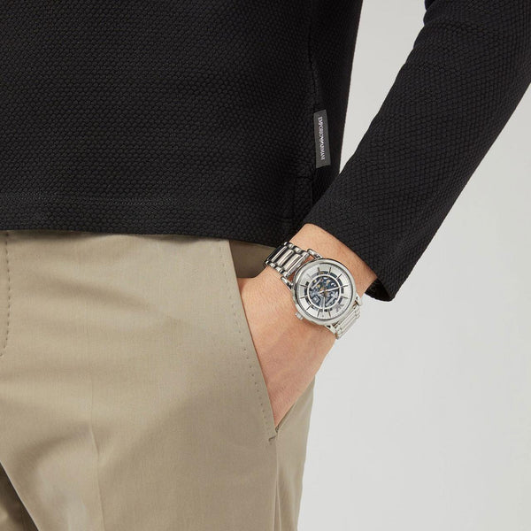  Shop Authentic Emporio Armani Meccanico Automatic Silver Dial Silver Steel Strap Watch for Men - AR60006 - Luxxuri