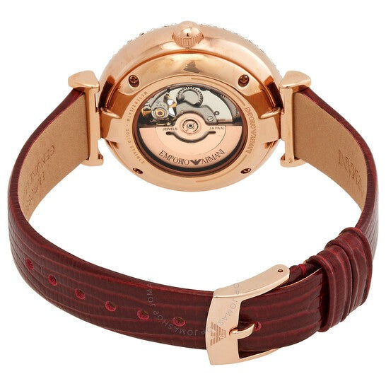  Shop Authentic Emporio Armani Meccanico Automatic Silver Dial Burgundy Leather Strap Watch For Women - AR60044 - Luxxuri