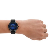  Shop Authentic Emporio Armani Mario Chronograph Blue Dial Black Leather Strap Watch For Men - AR11522 - Luxxuri