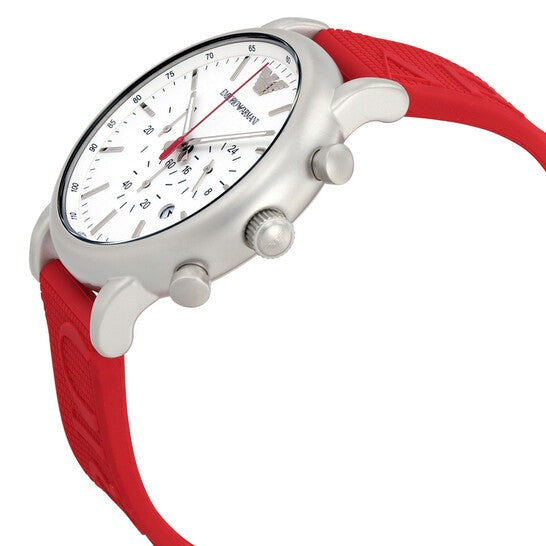  Shop Authentic Emporio Armani Luigi Chronograph White Dial Red Rubber Strap Watch For Men - AR11021 - Luxxuri