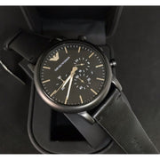  Shop Authentic Emporio Armani Dress Chronograph Black Dial Black Leather Strap Watch For Men - AR1918 - Luxxuri
