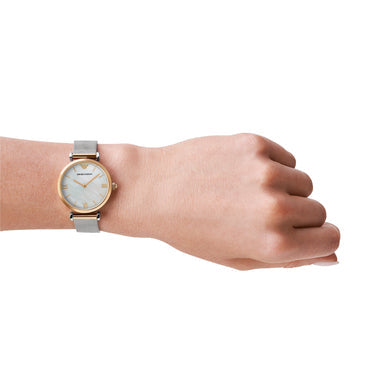  Shop Authentic Emporio Armani Gianni T Bar Quartz Mother of Pearl Dial White Leather Strap Watch For Women - AR1965 - Luxxuri