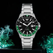  Shop Authentic Emporio Armani Sea Explorer GMT Quartz Black Dial Silver Steel Strap Watch For Men - AR11589 - Luxxuri