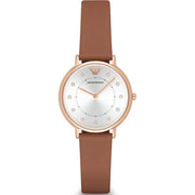  Shop Authentic Emporio Armani Classic Analog Silver Dial Brown Leather Strap Watch For Women - AR8040 - Luxxuri