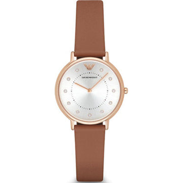  Shop Authentic Emporio Armani Classic Analog Silver Dial Brown Leather Strap Watch For Women - AR8040 - Luxxuri