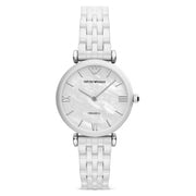  Shop Authentic Emporio Armani Giannti T Bar Quartz Mother of Pearl Dial White Steel Strap Watch For Women - AR1485 - Luxxuri