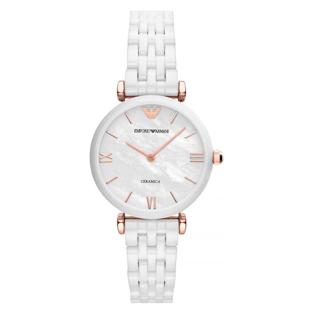  Shop Authentic Emporio Armani Ceramica Mother of Pearl Dial White Ceramic Strap Watch For Women - AR1486 - Luxxuri
