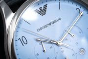  Shop Authentic Emporio Armani Chronograph Blue Dial Blue Leather Strap Watch For Men - AR1889 - Luxxuri