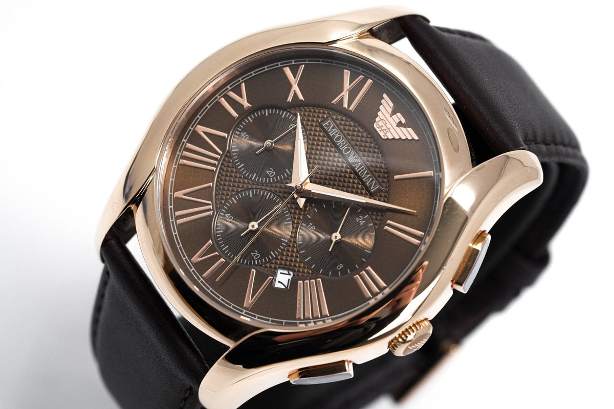  Shop Authentic Emporio Armani Chronograph Brown Dial Brown Leather Strap Watch For Men - AR1701 - Luxxuri