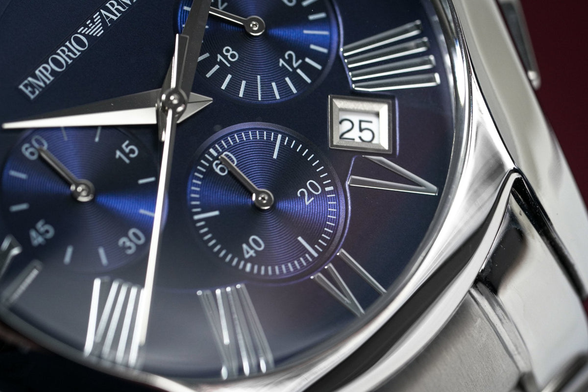  Shop Authentic Emporio Armani Classic Blue Dial Silver Steel Strap Watch For Men - AR1635 - Luxxuri