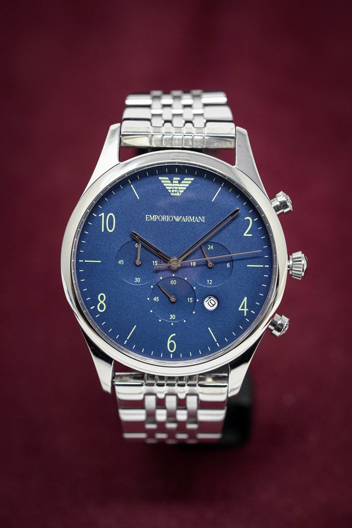  Shop Authentic Emporio Armani Chronograph Blue Dial Silver Steel Strap Watch For Men - AR1942 - Luxxuri