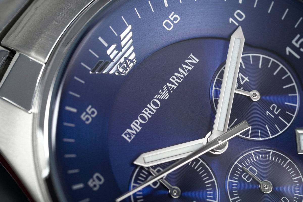 Shop Authentic Emporio Armani Sportivo Chronograph Blue Dial Silver Steel Strap Watch For Men - AR5860 - Luxxuri