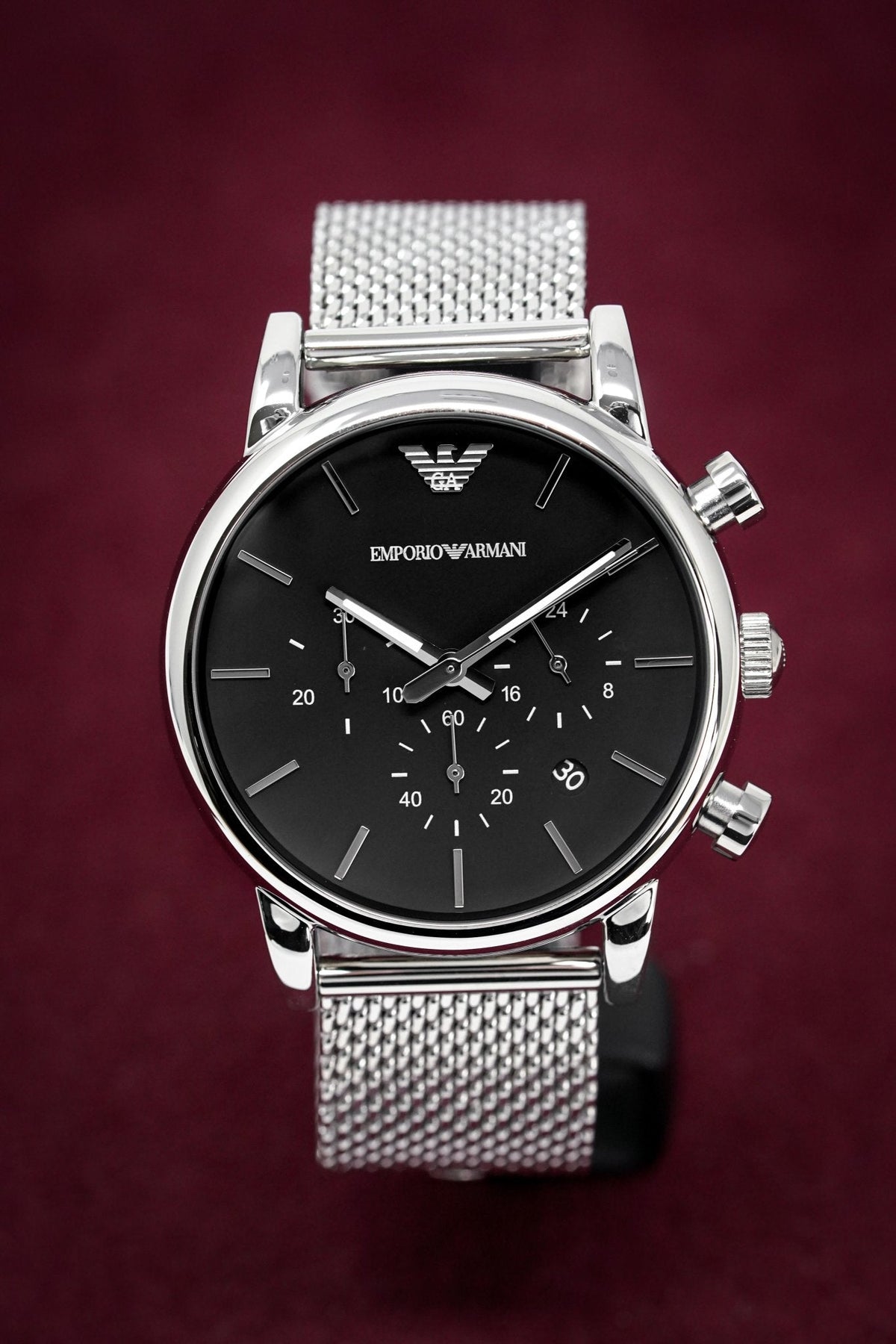  Shop Authentic Emporio Armani Luigi Chronograph Black Dial Silver Mesh Bracelet Watch For Men - AR1811 - Luxxuri