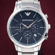  Shop Authentic Emporio Armani Renato Chronograph Blue Dial Silver Steel Strap Watch For Men - AR2486 - Luxxuri