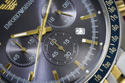  Shop Authentic Emporio Armani Tazio Chronograph Blue Dial Gold & Silver Stainless Steel Strap Watch For Men - AR8030 - Luxxuri